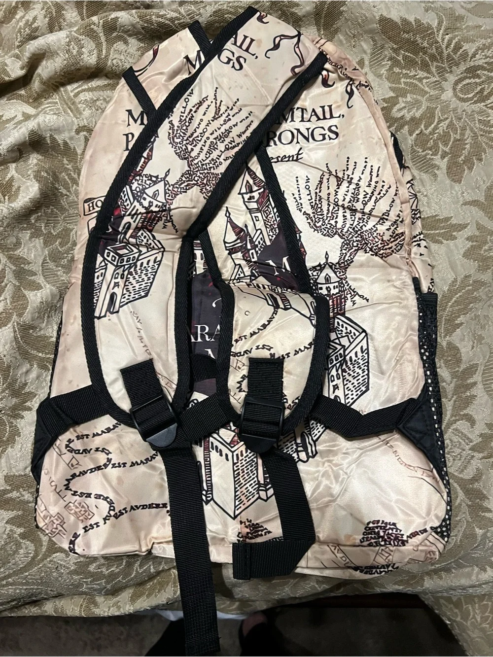 The Marauder's Map Backpack - Beige with Black and Red Details
